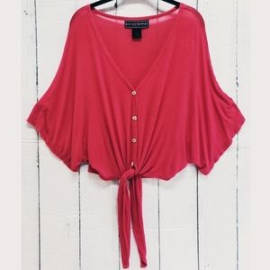 Polly & Esther |  Boho Button Knot Tie Crop Top